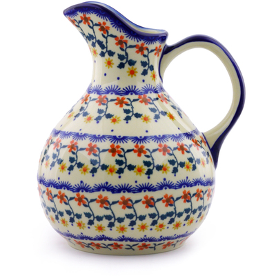 Polish Pottery Pitcher 10 Cup Red Sunflower