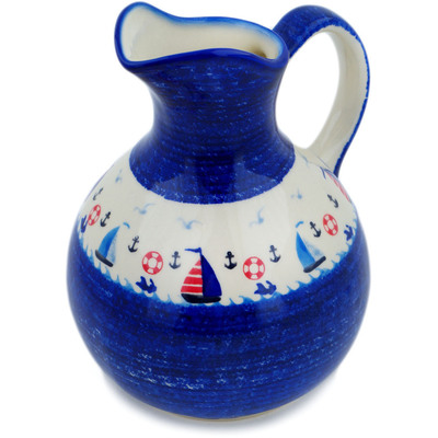 Polish Pottery Pitcher 10 Cup Sweet Sailboats