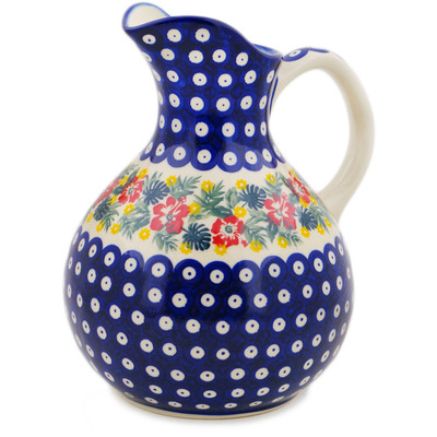 Polish Pottery Pitcher 10 Cup Tropical Peacock UNIKAT