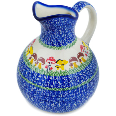 Polish Pottery Pitcher 10 Cup Wild Mushroom Picking