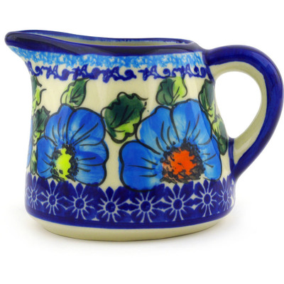 Polish Pottery Pitcher 10 oz Bold Blue Poppies UNIKAT