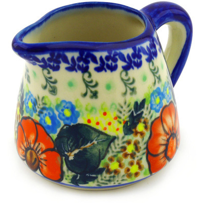 Polish Pottery Pitcher 10 oz Bold Red Poppies UNIKAT