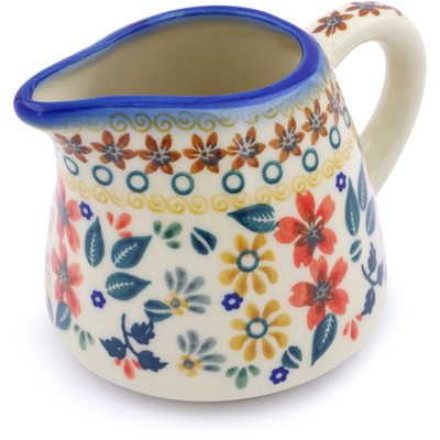 Polish Pottery Pitcher 10 oz Red Anemone Meadow UNIKAT