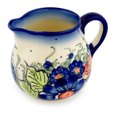 Polish Pottery Pitcher 10 oz Summertime Blues UNIKAT