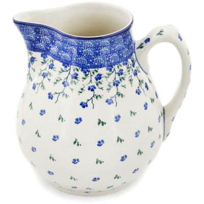 Polish Pottery Pitcher 101 oz Cascading Blue Blossoms