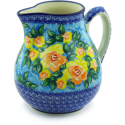 Polish Pottery Pitcher 101 oz Matisse Flowers Golden UNIKAT