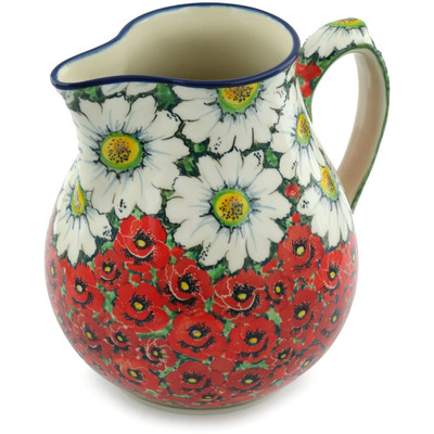Polish Pottery Pitcher 101 oz Sweet Red Petals UNIKAT