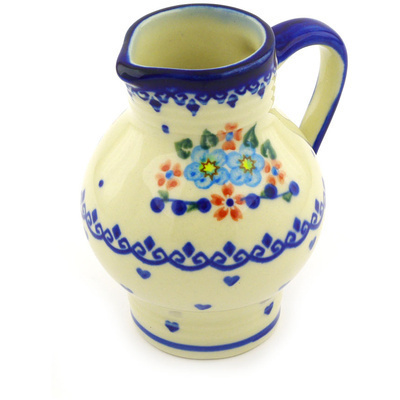 Polish Pottery Pitcher 11 oz Hearts And Flowers