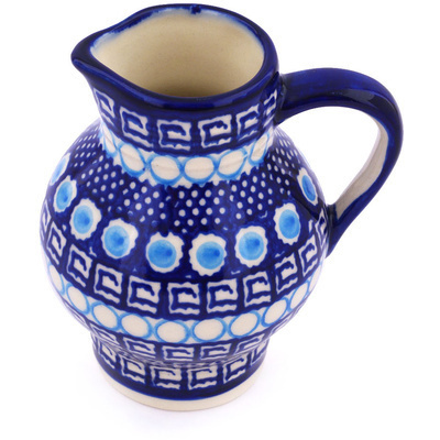 Polish Pottery Pitcher 11 oz Tribal Blue