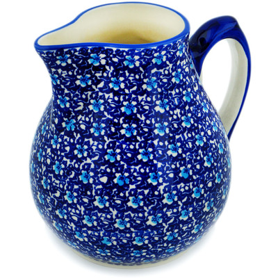 Polish Pottery Pitcher 111 oz Flowers On The Lake