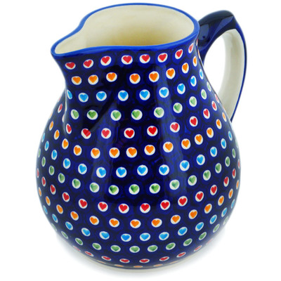 Polish Pottery Pitcher 111 oz Heart Disco UNIKAT