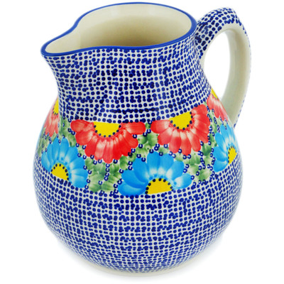 Polish Pottery Pitcher 111 oz Spotted Garden UNIKAT