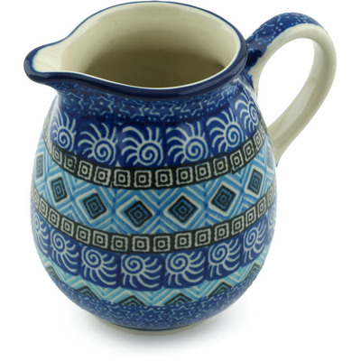 Polish Pottery Pitcher 12 oz Aztec Sky