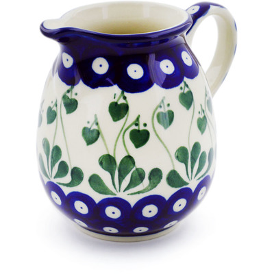 Polish Pottery Pitcher 12 oz Bleeding Heart Peacock