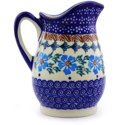 Polish Pottery Pitcher 12 oz Blue Cornflower