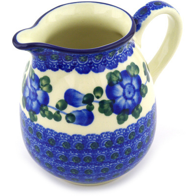 Polish Pottery Pitcher 12 oz Blue Poppies