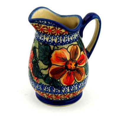 Polish Pottery Pitcher 12 oz Colorful Bouquet UNIKAT
