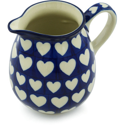 Polish Pottery Pitcher 12 oz Hypnotic Hearts