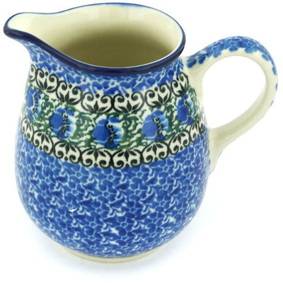 Polish Pottery Pitcher 12 oz Peacock Feather