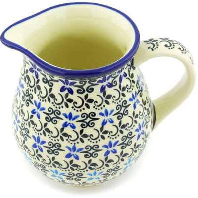 Polish Pottery Pitcher 15 oz Black And Blue Lace