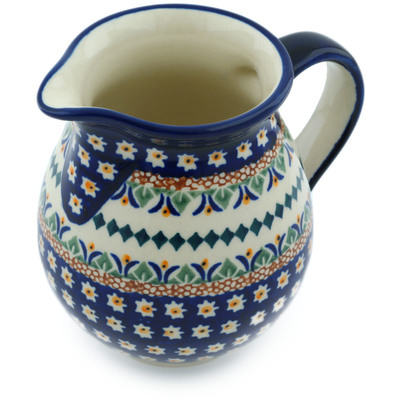 Polish Pottery Pitcher 15 oz Floral Peacock UNIKAT