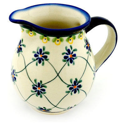 Polish Pottery Pitcher 15 oz Gingham Trellis