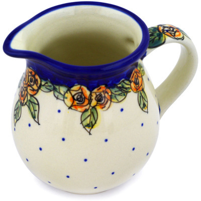 Polish Pottery Pitcher 15 oz Red Cabbage Roses