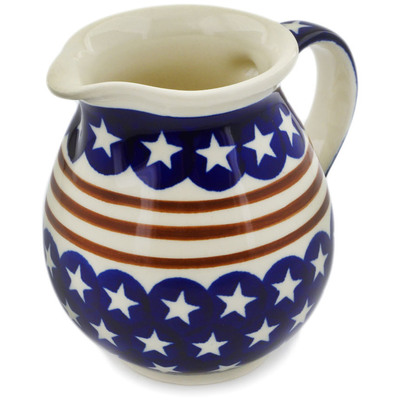 Polish Pottery Pitcher 15 oz Stars And Stripes