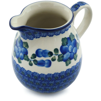 Polish Pottery Pitcher 17 oz Blue Poppies