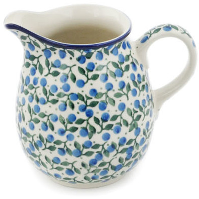 Polish Pottery Pitcher 17 oz Blueberry Vine