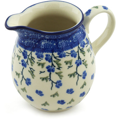 Polish Pottery Pitcher 17 oz Cascading Blue Blossoms