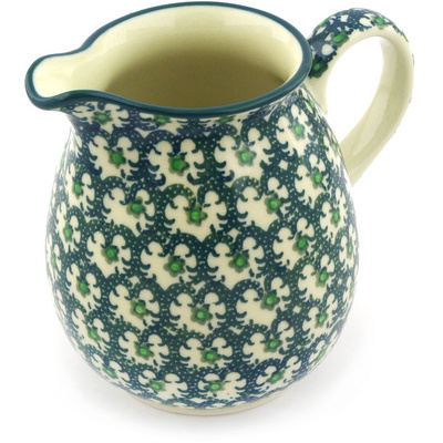 Polish Pottery Pitcher 17 oz Green Garlands