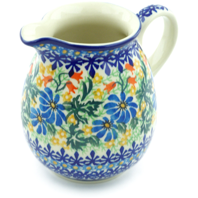 Polish Pottery Pitcher 17 oz Happy Daisy UNIKAT