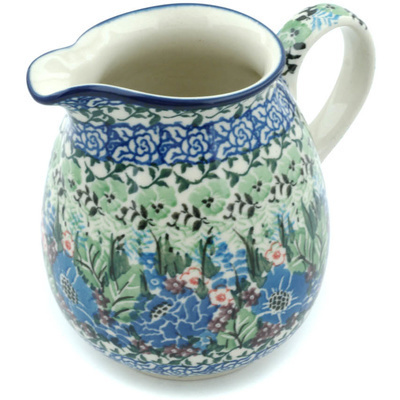 Polish Pottery Pitcher 17 oz Hidden Meadow UNIKAT