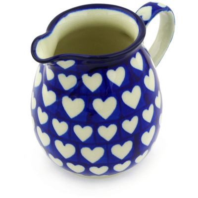 Polish Pottery Pitcher 17 oz Hypnotic Hearts