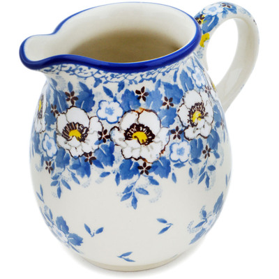 Polish Pottery Pitcher 17 oz Pansy Parade UNIKAT