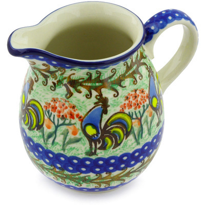 Polish Pottery Pitcher 17 oz Rooster Dance UNIKAT