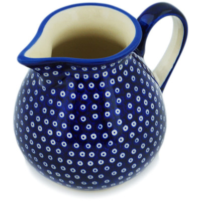 Polish Pottery Pitcher 19 oz Tiny Peacock Eyes UNIKAT