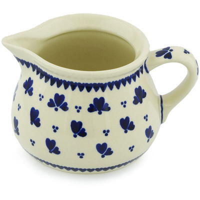 Polish Pottery Pitcher 20 oz Blue Heart Trio