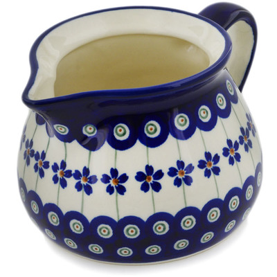 Polish Pottery Pitcher 20 oz Flowering Peacock