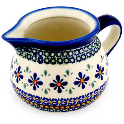 Polish Pottery Pitcher 20 oz Gingham Flowers