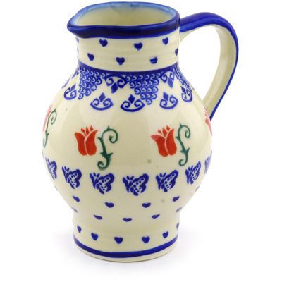Polish Pottery Pitcher 24 oz Butterfly Tulips