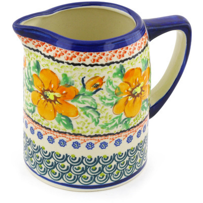 Polish Pottery Pitcher 24 oz Fire Poppy UNIKAT