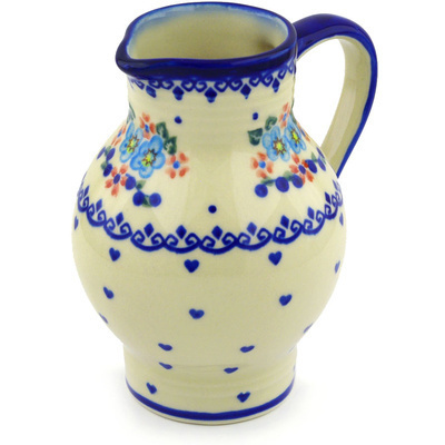 Polish Pottery Pitcher 24 oz Hearts And Flowers
