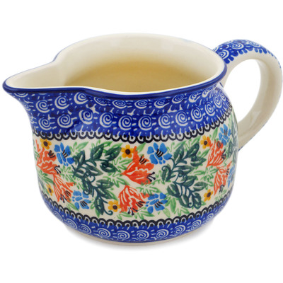 Polish Pottery Pitcher 24 oz Peach Fan Fare UNIKAT