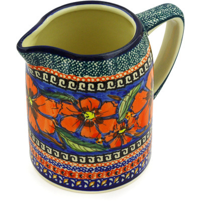 Polish Pottery Pitcher 24 oz Poppies UNIKAT