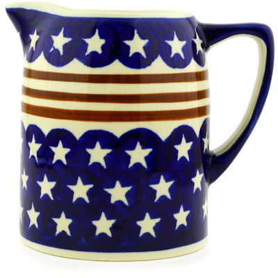 Polish Pottery Pitcher 24 oz Stars And Stripes