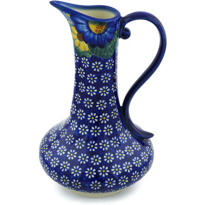 Polish Pottery Pitcher 27 oz Floral Fruit Basket UNIKAT