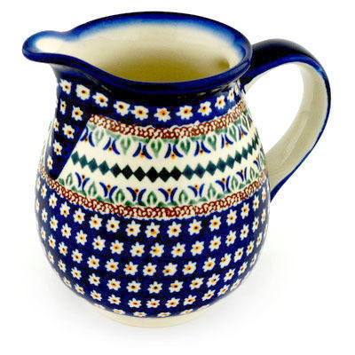 Polish Pottery Pitcher 29 oz Floral Peacock UNIKAT