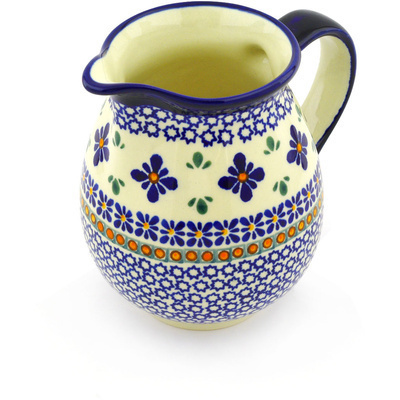 Polish Pottery Pitcher 29 oz Gangham Flower Chain
